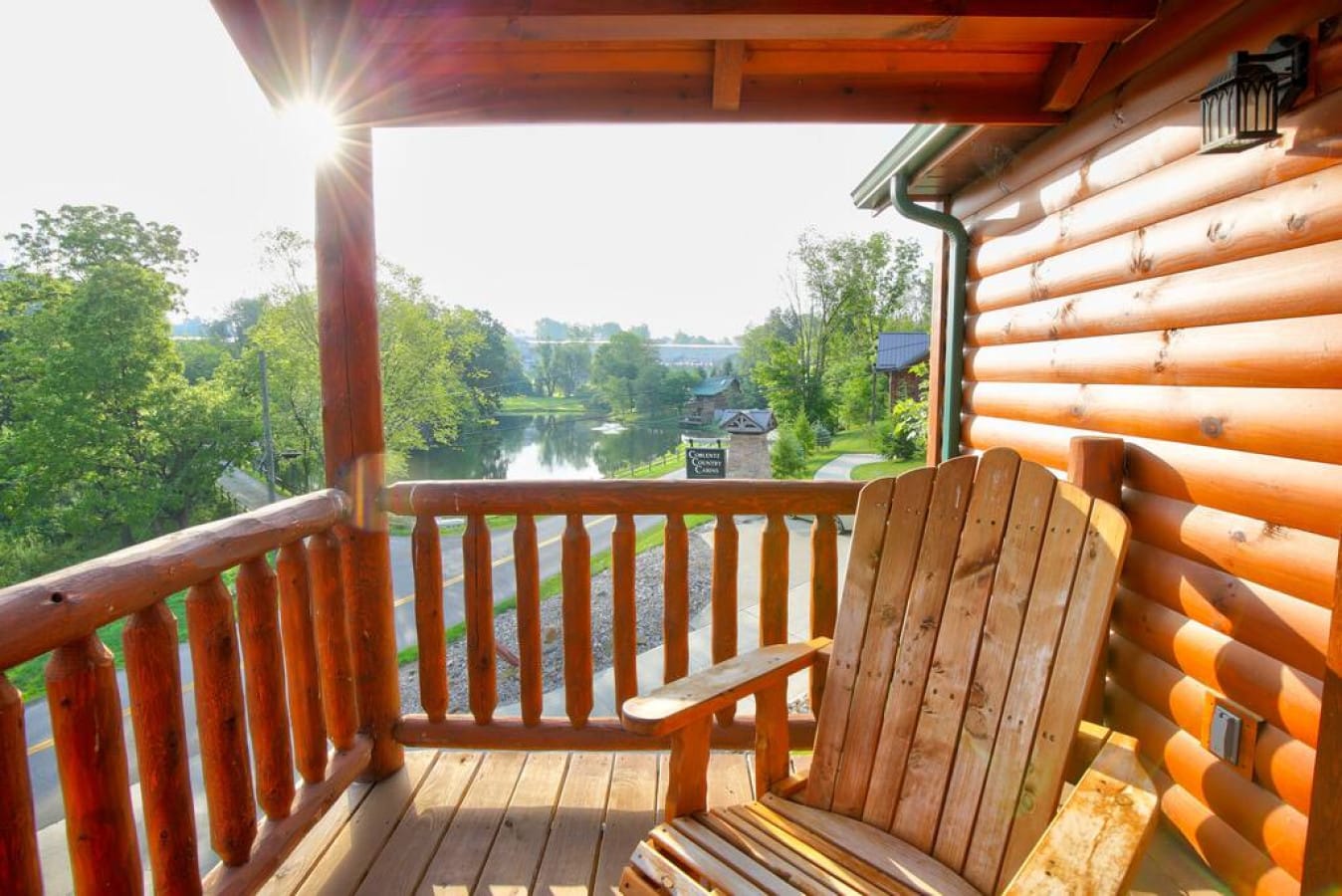 Sunrise from the private balcony of the Aspen Suite at Blessings Lodge in Amish Country