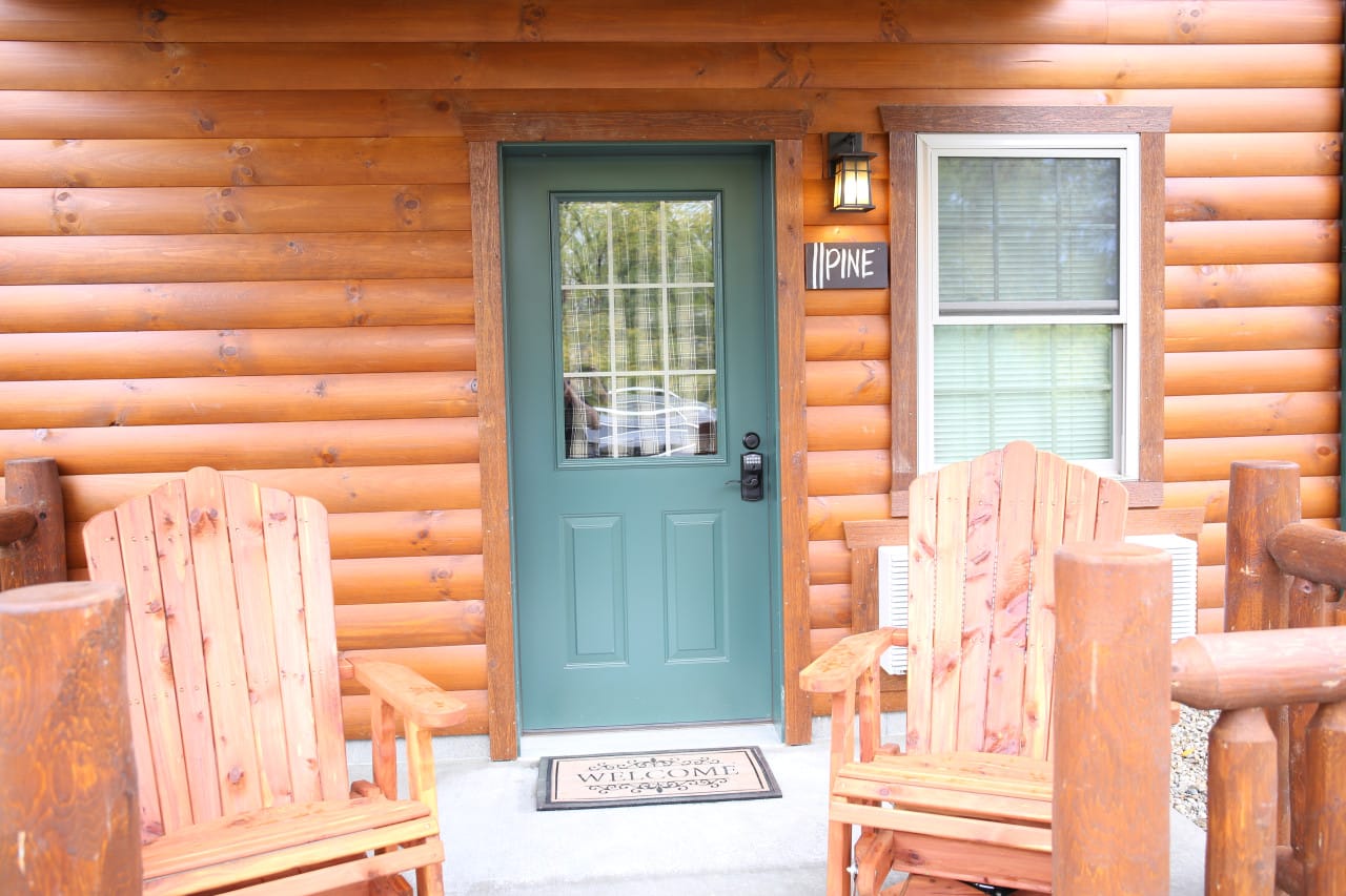 The private porch of the Pine Suite at Blessings Lodge in Berlin, Ohio